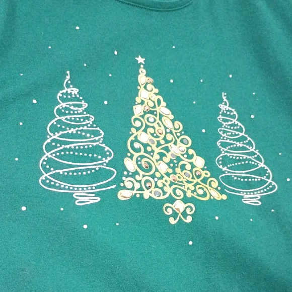 Catherines,   Emerald Long Sleeve Top with Gold and Silver Tree Design - Picture 4 of 7